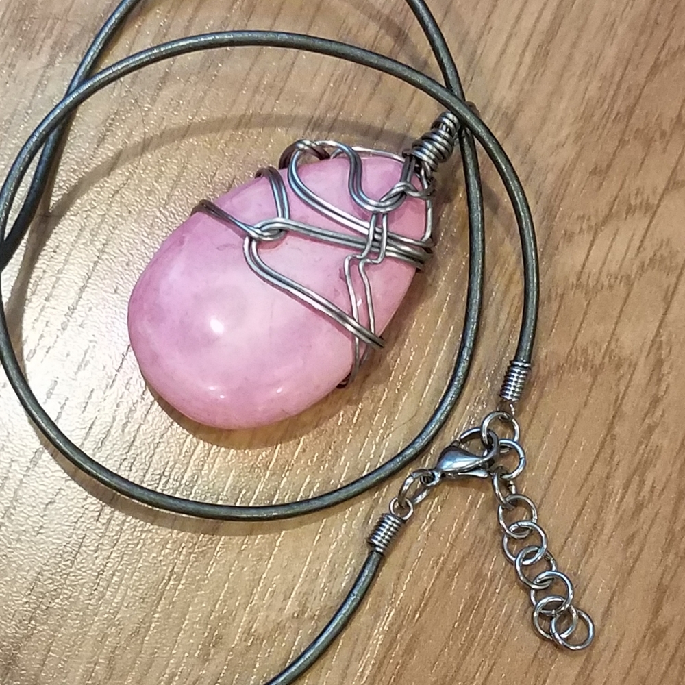 FINAL PRICE Silver Wrapped Pink Tourmaline Leather Necklace - Picture 1 of 10
